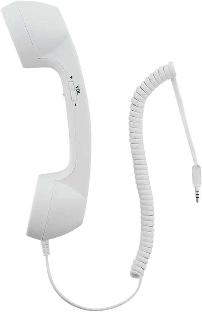 Retro 3.5mm Telephone Handset Cell Phone Receiver Mic Microphone Speaker for iPhone iPad Mobile Phones Cellphone Smartphone (White)