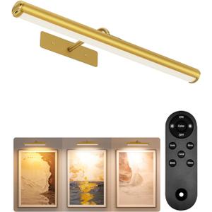 EZVALO Picture Lights for Wall, 6000mAh Rechargeable Battery 16″ Painting Light with Remote, 3 Color Temps Wireless Art Light for Gallery, Living Room, Hallway (Gold)