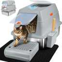 SZEE Stainless Steel Litter Box, XL Top Exit Enclosed Metal Cat Litter Box with Lid & Enclosure, Activated Charcoal Odor Control, Footboard, Trapping Mat & Scoop Included (Gray)
