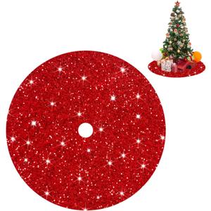 FUHSY Red Tree Skirts Christmas Sequined Tree Decorations 36 Inches Diameter Velvet Fabric Glitter Embroidered and Sequined Tree Cover Skirts Soft Shimmer Tree Mat for All Occasions