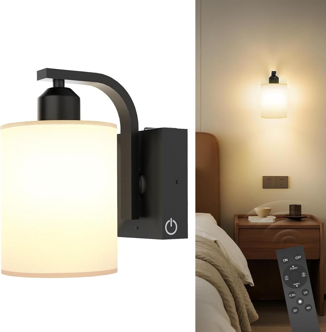 iThird Wall Sconce Battery Operated, 6000mAh Rechargeable Wall Lights with Touch Control and Remote Control, Wireless Wall Lamps for Bedroom, Black Sconces Wall Decor for Living Room Hallway