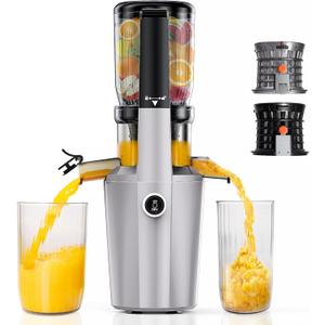 Cold Press Juicer Machine, Slow Masticating Juicer with 96% Yield, Wide Chute for Whole Fruits, Ultra Quiet (<60dB) for Leafy Greens & Celery (Silvery)