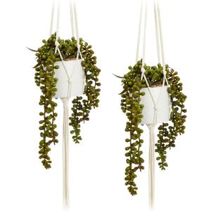 Hanging Artificial String of Pearls Plant with White Ceramic Pot for Wall Decor, House Warming Gift (31 In, 2 Pack)