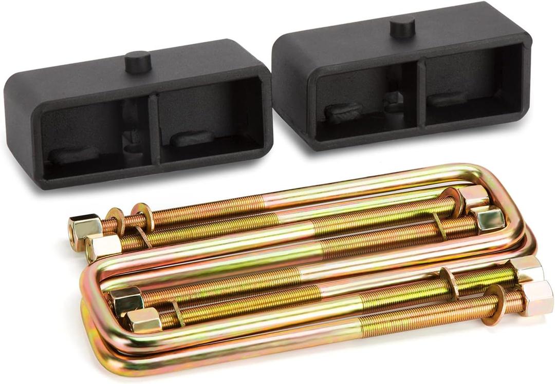 dynofit 3 inch Rear Lift Blocks for Silverado 1500 Sierra 1500, Rear Leveling Block Kit Compatible with 2007-2024 Chevy Silverado 1500, GMC Sierra 1500 2WD 4WD, Lift Block Square Leaf Spring Ubolt Kit