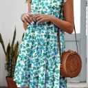 KIRUNDO Summer Dresses for Women Sundress Sleeveless Ruffle Sleeve Round Neck Loose Short Flowy Pleated Mini Babydoll Dress (Green)