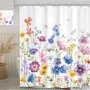 Colorful Flower Shower Curtain Blossom Watercolor Bathroom Curtain Set