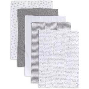 Burts Bees Baby Infant Burp Cloths, 100% Organic Cotton Extra Absorbent Soft Fabric Drool Cloths, 5-Pack Newborn Must-Have Essential Large Burping Cloths, One Size 17 x 11.75 Inches, Heather Grey Printed 