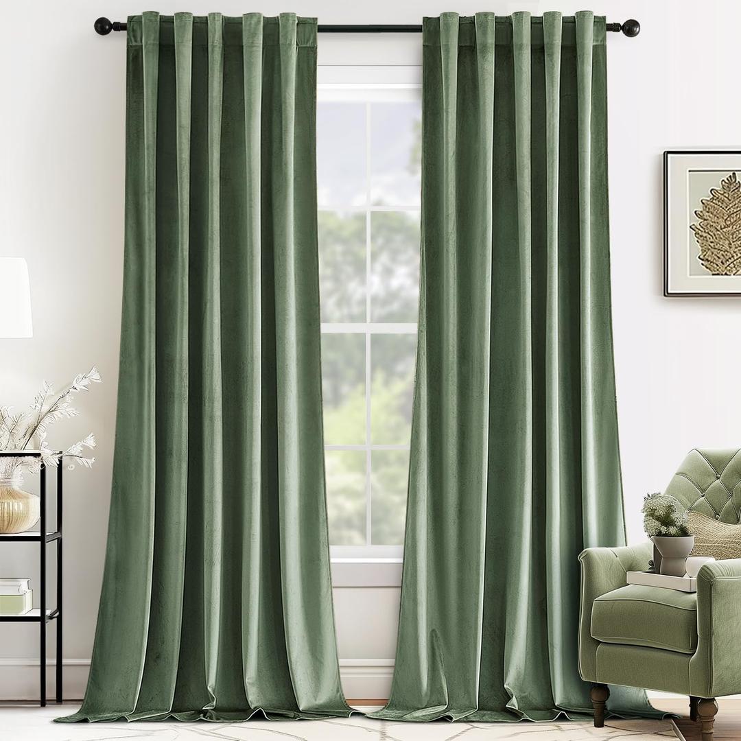 MIULEE Sage Green Velvet Curtains 84 inches - Luxury Blackout Curtains for Bedroom Living Room Thermal Insulated Super Soft Window Drapes Back Tab Rod Pocket, W52 x L84 inches, 2 Panels