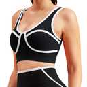 colorskin Women Sports Workout Bras Contrast Piping Bras Wirefree Yoga Bra Padded Sports Bra(Black,Medium) (M)