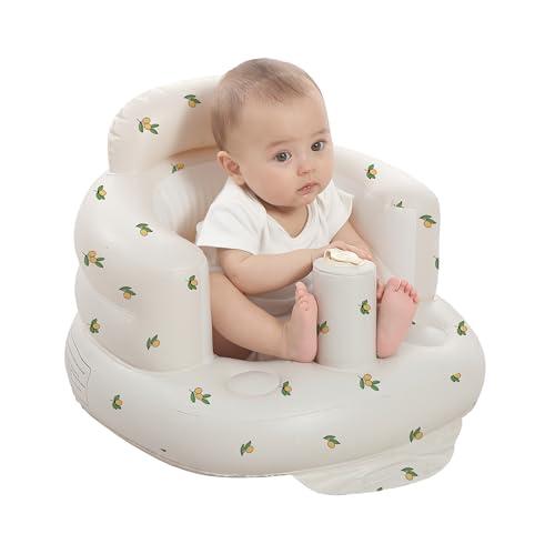 AGITVPS Upgrade Inflatable Baby Seat with Tray for Babies 3-36 Months, Built in Air Pump Bumbo Seat with Tray, Baby Chair Sit Me up Floor Seat for Baby, Learning to Sit&Feeding (Pillar-Olive)