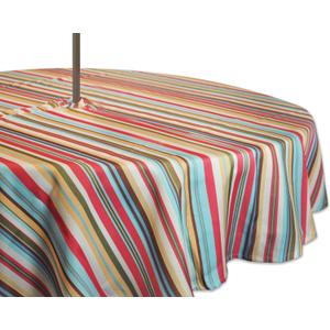 DII Summer Stripe Outdoor Zippered Tabletop Collection, Multi-use, Machine Washable, Tablecloth, 60" Round, Sunset