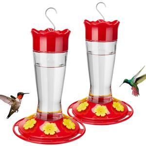 Kingsyard 2 Pack Glass Hummingbird Feeder for Outdoors Hanging - 6 Bee Guard Feeding Ports & Built-in Ant Moat, Wild Bird Feeder for Outside Garden Yard Patio 14 Oz, Updated Red