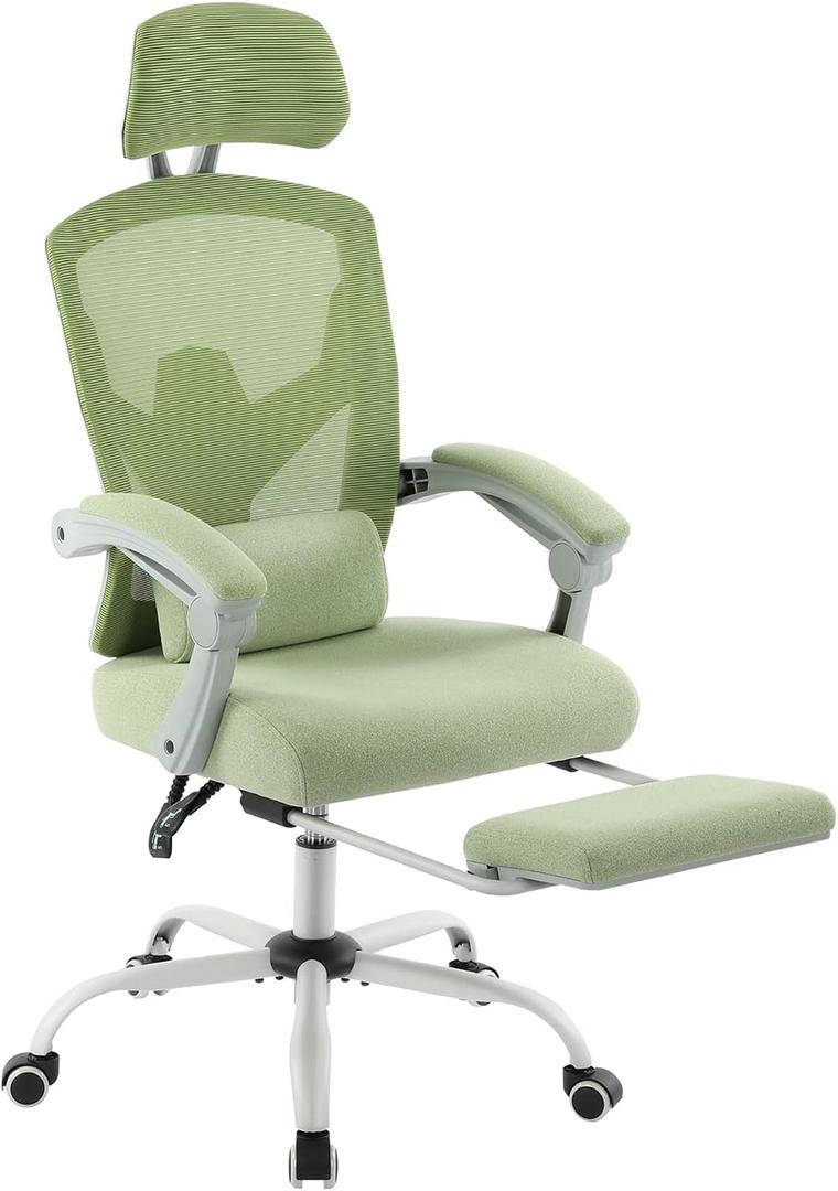 DUMOS Office Desk Chair with Footrest Ergonomic Gaming Chair for Adults Computer Mesh, Lumbar Support,Swivel Reclining with Headrest, Comfy Armrest for Home, Office, Work, Study, Light Green (46.75"-50.75" H x 18.75"-22.75" W x 16.34" D)