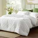 Bedsure Queen Comforter Set - White Comforter, Boho Tufted Bedding Comforter Set for Kids, 3 Pieces Farmhouse-Style Bed Set for All Seasons, Fluffy Soft Bedding Set with 2 Pillow Shams