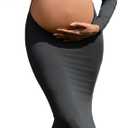 Bhome Maternity Photoshoot Dress Long Sleeve Sexy Cut-Out Backless Maternity Maxi Gown Photography Outfits (Large, Black-upgraded Fabric)