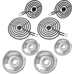 MP22YA Electric Stove Burner Element Replacement Set & W10290350 W10290353 4 Pack Silver Drip Pans - Perfectly Fit Whirlpool Electric Range Stove Top
