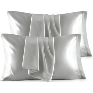 Bedsure Satin Pillowcase Standard Set of 4 - Silver Grey Silky Pillow Cases for Hair and Skin 20x26 Inches, Pillow Covers with Envelope Closure, Gifts for Women Men