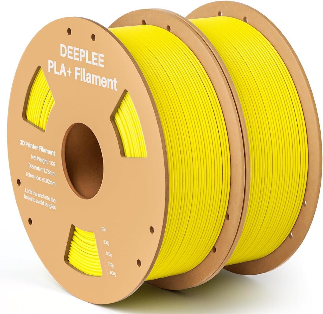 PLA+ 1.75mm 3D Printer Filament, PLA Plus with Dimensional Accuracy +/- 0.02mm, Higher Strength and Toughness, Neatly Wound, No Clogging, Fits for Most FDM 3D Printers, 2 Pack 1kg Yellow