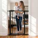 Fldofaves 42" Extra Tall Pet Gate for Cats and Dogs, Fits 29.5"-39" Wide Openings, Pressure Mounted Auto Close Cat Gate with Ultra Narrow Bar Spacing for Doorways, Stairs, Hallways(Black)