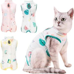Cat Recovery Suit After Surgery, M Size 3-Pack Anti-Licking Onesie for Cats, E-Collar Alternative for Spayed Neutered Cats Abdominal Wound Care M