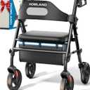 HOMLAND Foldable Rollator Walker for Seniors with Seat, 16" Extra-Wide Seat 8" All-Terrain Wheels, 1.6" Thick Padded Seat, Dual Adjustable Heights, Tool-Free Assembly, Pinch-Proof Design Rolling Walker, Black