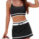 Blooming Jelly Women's High Waisted Bikini Sets Sporty Two Piece Bathing Suits Color Block Swim Skirt Swim Suits 2025 (Medium, Black)
