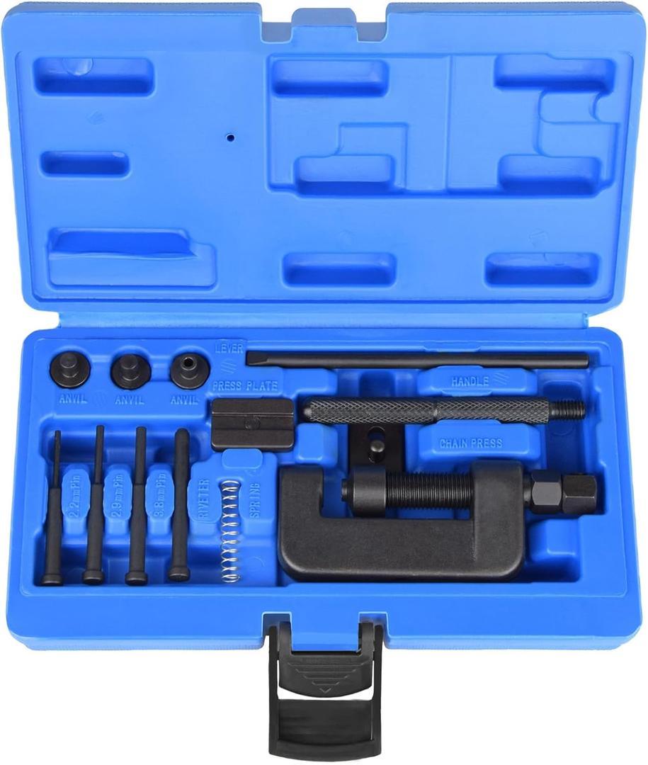 13Pcs Motorcycle Chain Breaker Set motorcycle chain breaker tool kit motorcycle chain rivet tool for Cam and 25 to 630 Motorcycle, Bike, ATV Chains