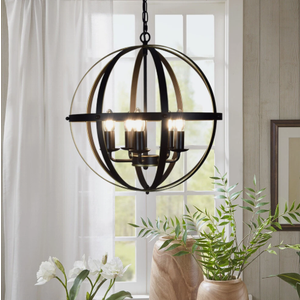 5-Light Black Globe Pendant Lighting Adjustable Metal for Kitchen E12 Not inclu.