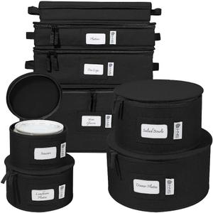 China Storage Hard Shell Containers 8-Piece Set Moving Boxes for Dinnerware, Glasses, Plates, Mugs and Saucers Sturdy Dish Organizer with Dividers for Seasonal Storage - Service for 12 - Black