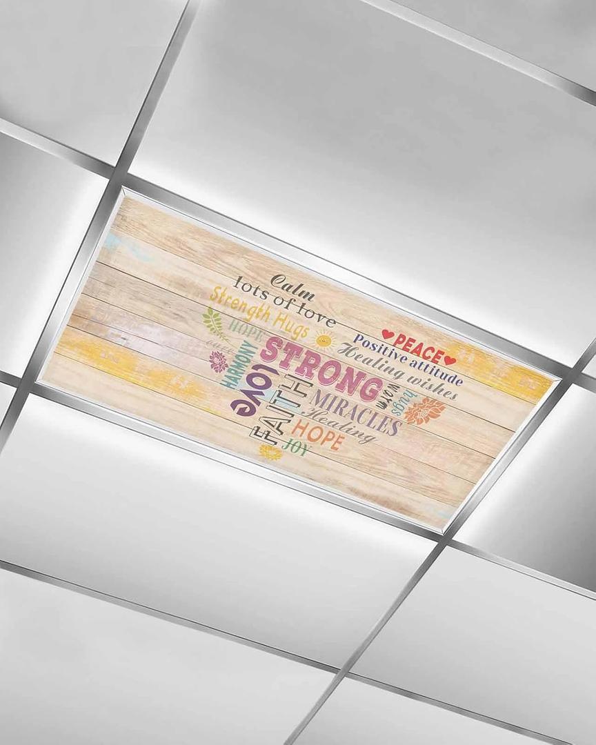 Fluorescent Light Covers for Ceiling Lights Inspirational Quotes Magnetic Light Filters 1 Pack 4x2 ft Heart Shape Wood Grain Ceiling Light Cover for Classroom Office School Home Drop Lamp Decor