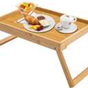 Bamboo Bed Tray Table with Foldable Legs, Breakfast Tray, Laptop Desk for Bed or Sofa,Serving,TV Table Kitchen, Eating,Working, Reading (Beige)