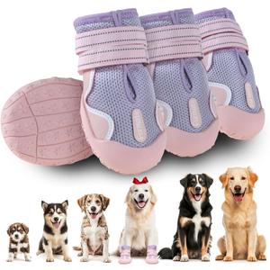 Dog Shoes for Large Small Medium Dogs, Breathable Mesh Dog Boots & Paw Protectors for Summer Hot Pavement Winter Snow, Waterproof Anti-Slip Dog Booties for Hiking Hardwood Floors(Pink-Purple7) (#7: 2.8"x3.2"(W*L) for 63-75lbs)