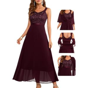 BeryLove Formal Wedding Guest Sequin Prom Dresses Cocktail Evening Lace Elegant Mother of The Bride Dress (Red, XL)
