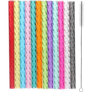 Dakoufish 6 Inch Reusable Clear Plastic Swirl Drinking Straws for Short Mini 6 oz-8 oz Mason Jar Tumblers,Set of 12 Pcs Replacement Straws with Cleaning Brush (6inch,12color)