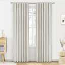 PANGSINNE Cream Linen 100% Blackout Curtains 84 Inches Long - 2 Panels Set Back Tab Drapes for Bedroom Thermal Insulated Black Out Room Darkening Window Curtain