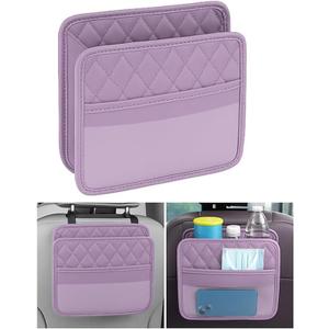 Mandark Car Seat Back Organizer, PU Leather Automotive Backseat Hanging Storage Pocket, Multipurpose Vehicle Travel Essentials Accessories for Kids & Adults, Universal for Most Cars (Purple)