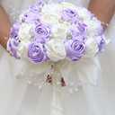 Mhojpik Bridal Wedding Bouquet Round Bling Brooch Bouquet Throw Toss Artificial Rose Flower Bunch for Bride Bridesmaid Wedding Quinceanera(Light Purple & Ivory, 7.5")