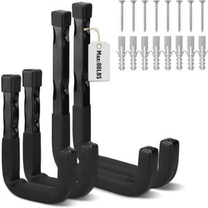 SEDY 4-Piece Heavy Duty Garage Storage Hooks, 6" & 3" Wall Mount J Utility Hooks Holds 88 LB, Large Metal Utility Hook, Garage Storage Ladders Hook for Bikes, Garden Tools