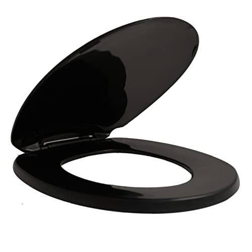 Centoco Black Toilet Seat Round, Toilet Seat Cover, Closed Front with Cover, Residential, Top Mount Plastic Hinge, Plastic, Made in the USA, 200-407