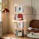 4 Tier Rotating Bookshelf, Small Corner Bookshelf for Small Space, 360 Display Floor Standing Bookcase, Plastic Narrow Book Organizer Shelf for Bedroom, Living Room, Round, White, Lazy Susan