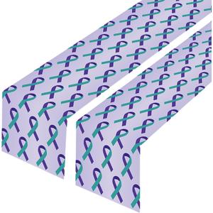 2PCS Suicide Prevention Awareness Table Runner Teal Purple Ribbon Themed Party Supplies Decorations Favors Tablecloth World Suicide Prevention Day Hope Faith Table Cover for Suicide Awareness, 12 X 72 Inches