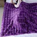 Purple Faux Fur Throw Blanket for Couch, Double-Sided Bubble Textured Plush Blanket with Soft Flannel Back, Decorative Throw for Sofa or Bed, Machine Washable, 60x80 Inches, 860 GSM