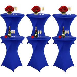 Albassa 6 Pack Cocktail Table Covers 32"x43" Spandex Stretch Highboy Top Tablecloth Fitted Round Table Cloths for Bar Wedding Cocktail Party Banquet Tables (6, Royal Blue, 32"x 43")