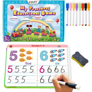 Preschool Learning Activities Educational Workbook - Toddler Prek Montessori Handwriting Practice Activity Tracing Toys Busy Book for Kids, Autism Learning Materials and ABC Learning Book (Blue - General)