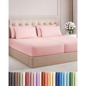 Split King 7 Piece Sheet Set - Comfy, Breathable & Cooling - Soft Hotel Luxury Bedding for Women, Men, Kids, Teens and Children - 1 Flat & 2 Fitted Sheets & 4 Pillowcases with Deep Pockets - Baby Pink