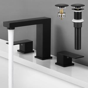 KES All Metal Black Bathroom Faucets with Pop Up Drain NO Overflow, 8 Inch Square Widespread Bathroom Sink Faucet 3 Hole, Vanity Faucet SUS 304 Stainless Steel Matte Black, L4350LFF12-BK-C2