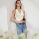 SUUKSESS Women Halter Backless Tank Tops with Built in Bra Double Lined V Neck Y2k Going Out Tops (White, L)