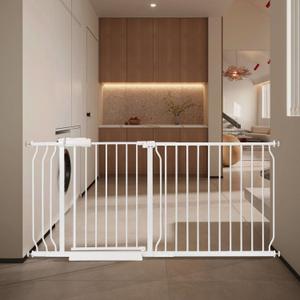 Extra Wide Baby Gate with Door Pressure Mounted 62.20-66.92 Inch,Child Baby Gates for Doorways No Drilling,Walk Through Dog Gate Indoor for The House Kitchen Stairs,White