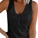 Womens V Neck Tank Tops Summer Sleeveless Ribbed Button Casual Henley Shirts XXL