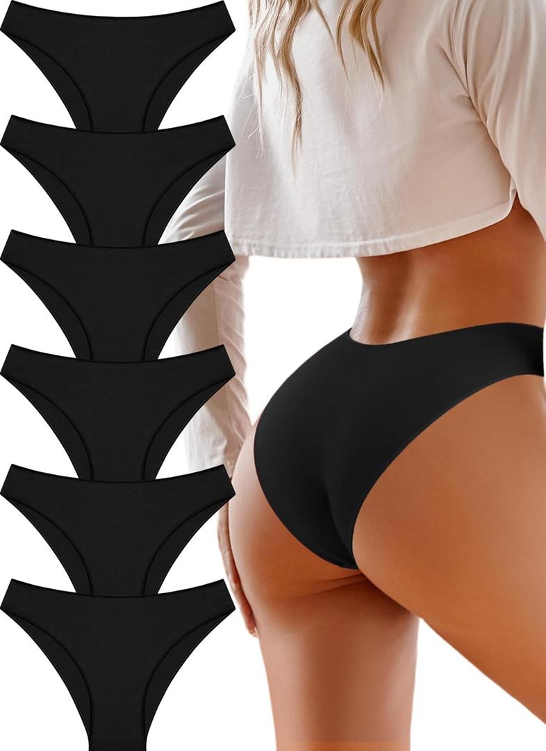 UNDER THE SEA Cotton Underwear for Women 6 Pack Sexy Bikini High Cut Breathbale Cheeky Panties Underwear Womens Lingerie (Black, S)